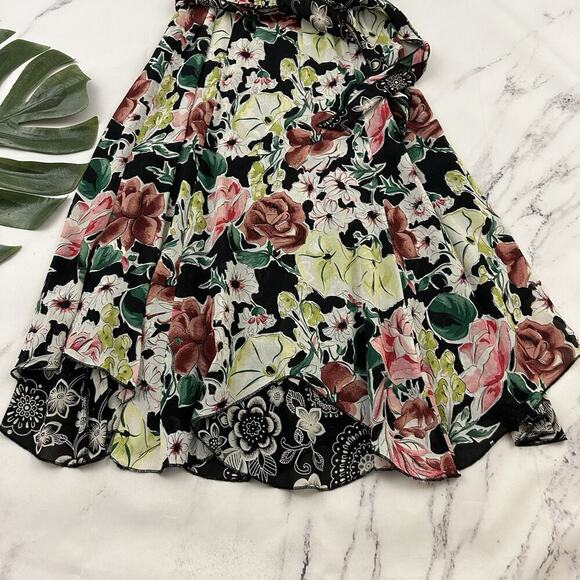 Womens Vintage 90s Reversible Slip Dress Size S Black Pink Floral Flutter Midi - Picture 4 of 16